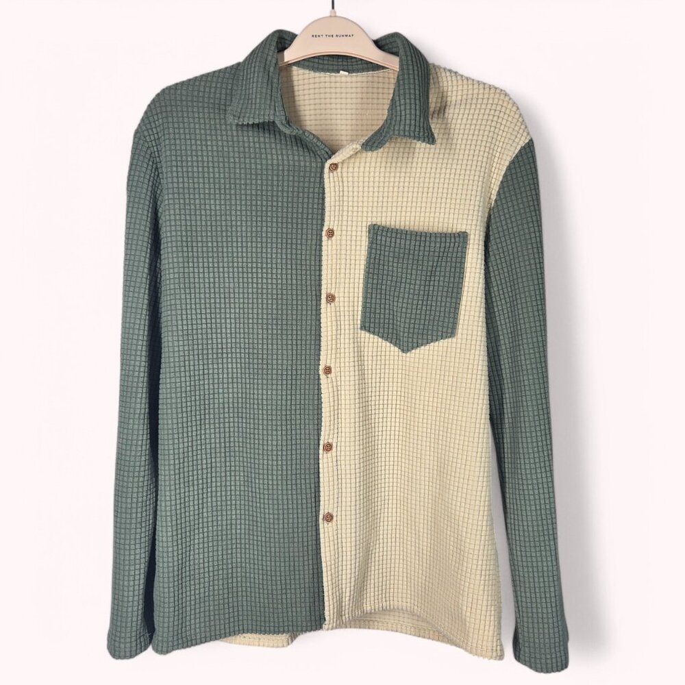 Waffle Corduroy Green and Cream Shirt